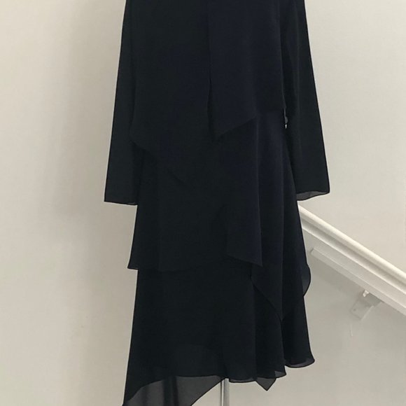 FIANDACA Vintage Navy Blue 3/4 Sheer Sleeve Layere - Picture 4 of 6